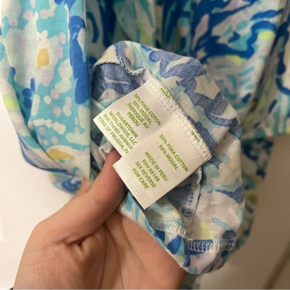 Lilly Pulitzer Matteo One Shoulder Top Blouse Salty Seas Bennet Blue Large T1 - Picture 6 of 8